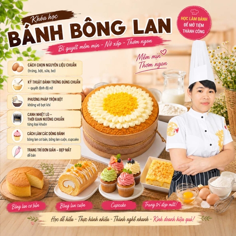 Tổng Hợp Chuyên Đề Học Cách Làm Bánh Bông Lan Từ A Đến Z (Sponge Cake) - Công Thức Mềm, Xốp, Không Xẹp