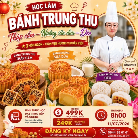 (𝐖𝐎𝐑𝐊𝐒𝐇𝐎𝐏 𝐕𝐈𝐏) Học làm Bánh Trung Thu Nhân (THẬP CẨM – SỮA DỪA – DẺO TRUYỀN THỐNG​​​​​​​ ) (Lớp 10 học viên, học ngắn , kinh doanh ngay) PVN384