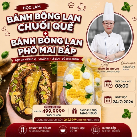 Workshop Học Làm Bánh Bông Lan Chuối Quế + Bánh Bông Lan Phô Mai Bắp PVN404