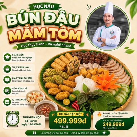 Workshop Học Làm Bún Đậu Mắm Tôm (Gồm: Bún Lá + Nem Rán + Thịt Giò Bó Luộc + Dồi Huyết Heo + Lòng Non, Gan Luộc + Chả Cốm + Đậu Rán + Chả Giò + Mắm Tôm Thanh Hóa) (Bắc) PVN438