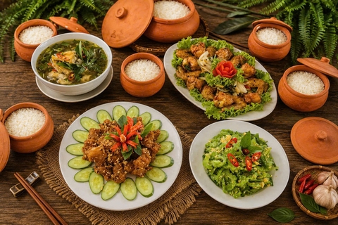 Workshop Học Làm Cơm Niêu + Cánh Gà Chiên Nước Mắm + Sườn Chiên Tỏi + Khổ Qua Xào Trứng + Canh Gà Lá Giang PVN390
