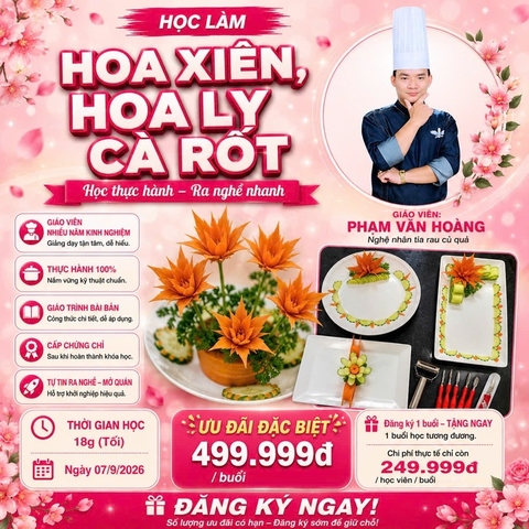 Workshop Học Làm  Giới Thiệu Về Nghề Cắt Tỉa, Tỉa Hoa Xiên, Hoa Ly Cà Rốt – Trang Trí Vành Dĩa PVN1016
