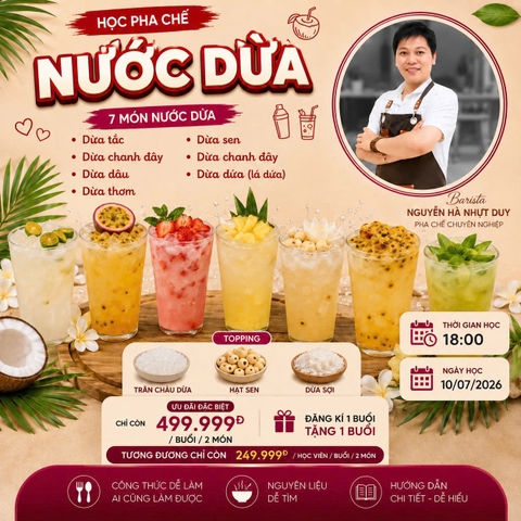 Workshop Học Làm Nước Dừa Tắc, Dừa Chanh Dây, Dừa Dâu, Dừa Thơm, Dừa Sen, Dừa Chanh Dây, Dừa Dứa( Lá Dứa) PVN1260