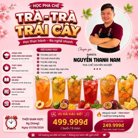 Workshop Học Làm Trà Đào Cam Sả, Trà Xoài Chanh Dây, Trà Tắc Mật Ong, Trà Dâu Bạc Hà, Trà Đào Chanh Dây Hạt Chia, Trà Nhiệt Đới Đặc Biệt PVN776