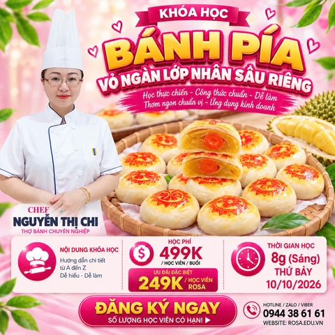(Workshop VIP) Học Làm BÁNH PÍA Nhân Đậu Xanh, Sầu Riêng, Trứng Muối (Lớp 10 học viên, học ngắn, kinh doanh ngay) PVN348