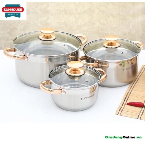 Bộ nồi 5 đáy cao cấp Sunhouse SH 781. sử dụng được cho bếp từ