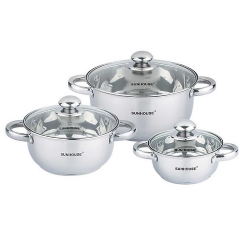Bộ Nồi Inox 3 Đáy Sunhouse - chống khét SH 334