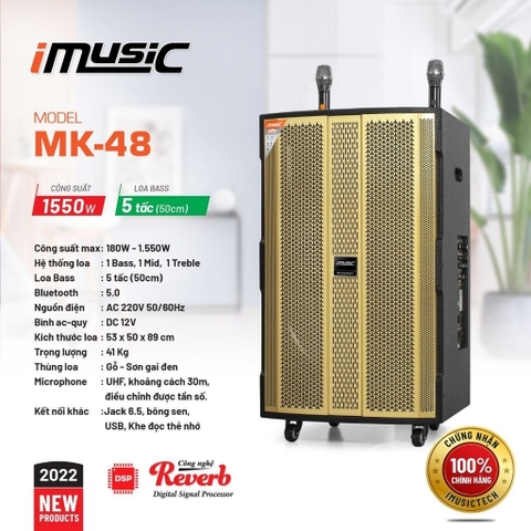 Loa karaoke Bluetooth iMusic MK-48 Bass 50cm 1550W. Công nghệ DSP, Reverb, Tặng 2 micro UHF