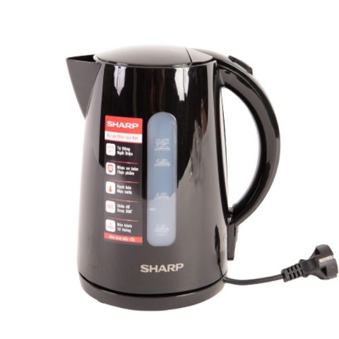 Bình đun siêu tốc Sharp J-17VPS-BK 1,7 lít. Thân bình nhựa PP, mâm nhiệt inox