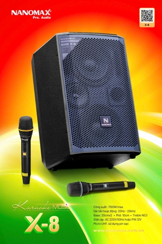 Loa Karaoke Nanomax X-8 Bass Đôi 20cm 1150w