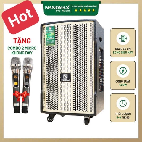Loa Kéo Nanomax SK-12X2 2022 Bass 3 Tấc 30cm 420w Bluetooth Karaoke Tặng 2 Mic Không Dây Âm Thanh Siêu Đỉnh