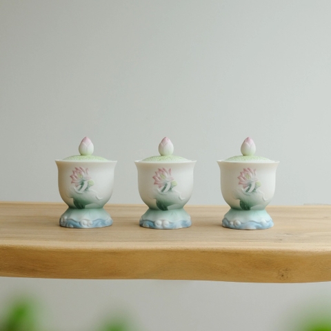 Bộ 3 ly nước hoa sen xanh