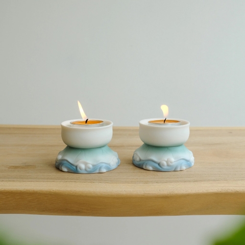 Bộ 2 đế nến hoa sen xanh