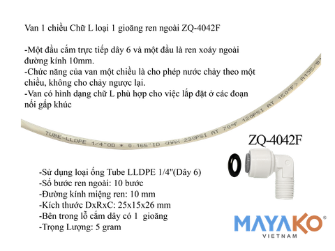 Van một chiều - Van một chiều chân ren xoáy - Van một chiều chữ L