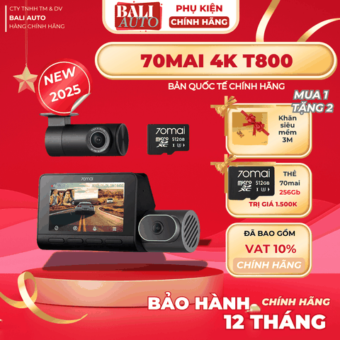 Camera hành trình 70mai 4K T800 3 kênh với chế độ 4K kép, cảm biến STARVIS 2 IMX678