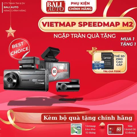 Camera hành trình VIETMAP SPEEDMAP M2 hiển thị tốc độ giới hạn, cảnh báo giao thông