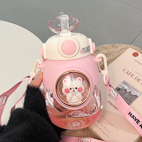 Bình nhựa đựng nước hình mèo màu hồng 820ml