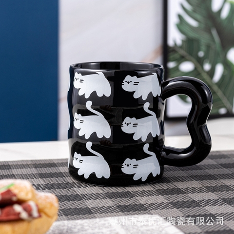 Cốc sứ hoạ tiết nhiều mèo đen 350ml