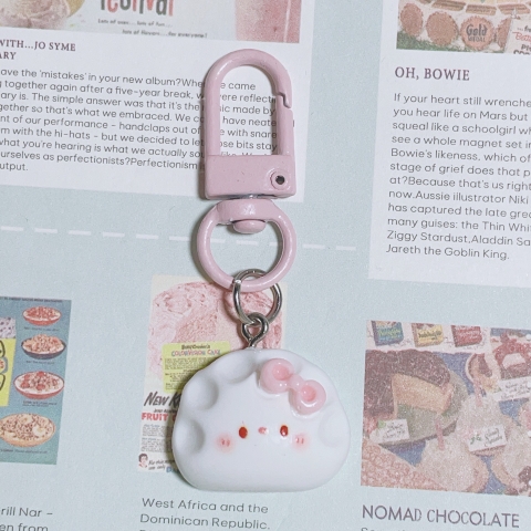 Móc khóa mimi mèo và đồ ăn màu hồng