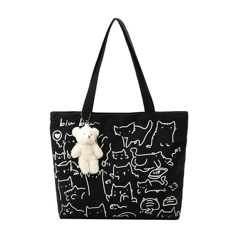 Túi tote canvas hoạ tiết nhiều hình mèo size bé