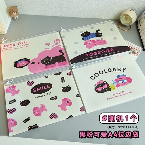 Túi đựng tài liệu hình mèo đen 4 mẫu (hồng đen)