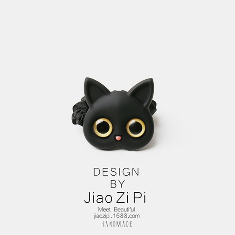 Dây buộc tóc vải hình đầu mèo đen trắng