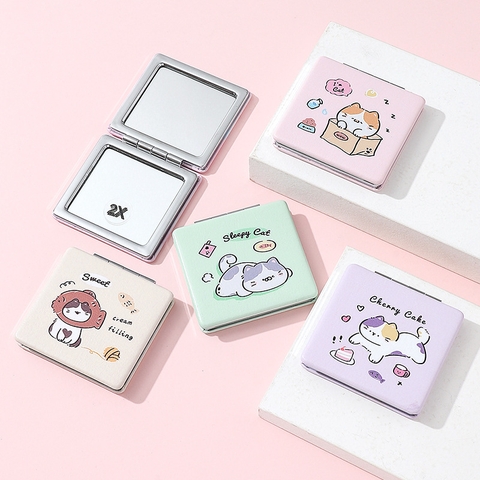 Gương gập mini 2 mặt nhiều màu họa tiết hình mèo