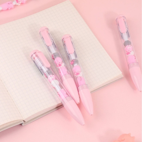 Bút gel ruột bút hình chân mèo, mèo nằm màu hồng