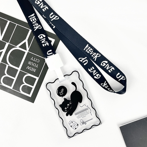Dây đeo thẻ nhựa carylic họa tiết mèo đen nhiều hoạt động