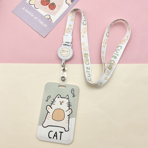 Dây đeo thẻ nắp trượt hình mèo trắng, cam, đen