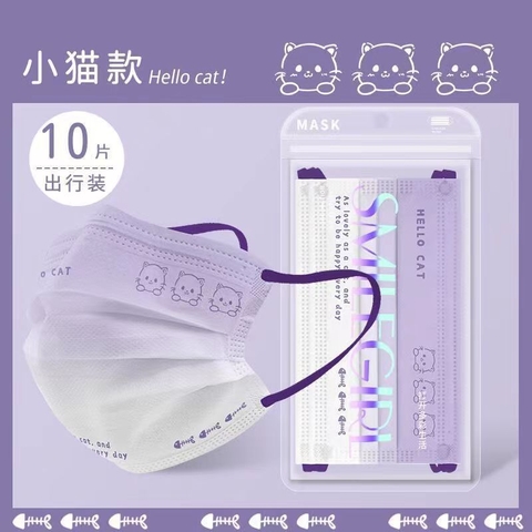 Khẩu trang mèo màu tím nhạt dần (set 10c)