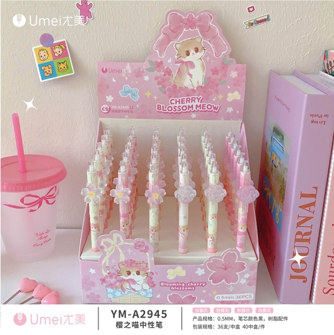 Bút gel bấm họa tiết chân mèo trong suốt