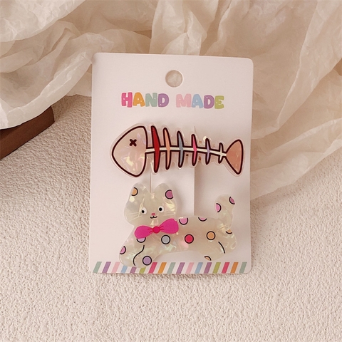 1 cặp kẹp tóc mái họa tiết hình mèo và