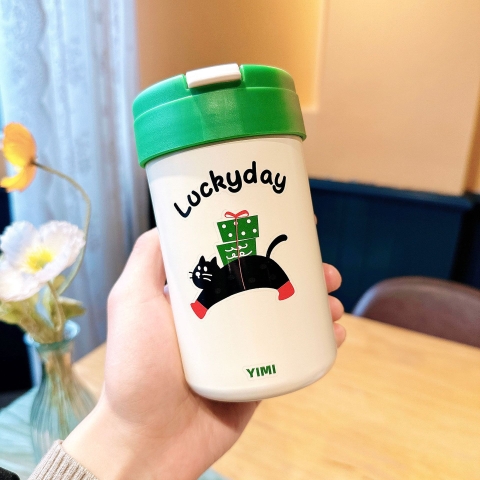 Bình giữ nhiệt hình mèo đen YIMI-029 xanh (420ml)