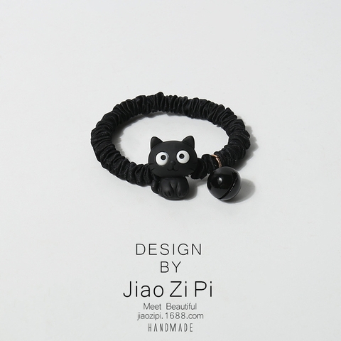 Dây buộc tóc vải hình mèo đầu to kèm chuông