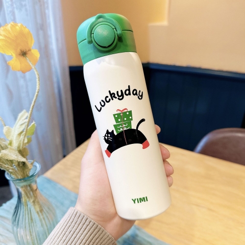 Bình giữ nhiệt hình mèo đen YIMI-028 xanh (500ml)