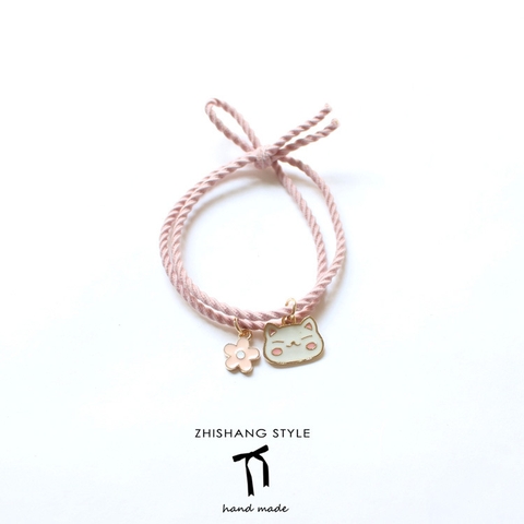 Dây buộc tóc charm mèo và hoa