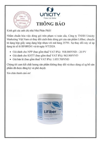 Lifiber Unicity – Bổ sung chất xơ tự nhiên và lợi khuẩn hỗ trợ hệ tiêu hóa-dạng hũ
