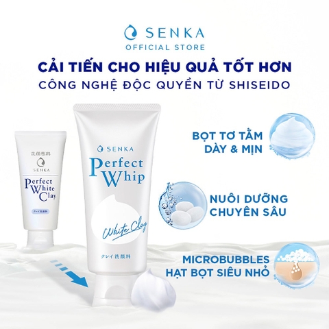 Sữa Rửa Mặt Tạo Bọt SENKA Chiết Xuất Đất Sét Trắng 120g- (bản nhập khẩu chính ngạch tem TV)