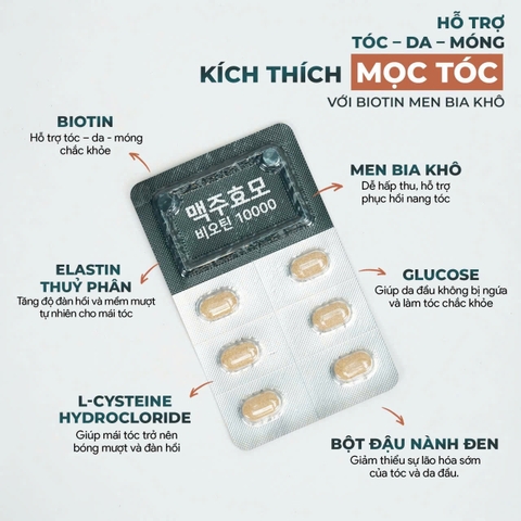 Viên uống mọc tóc Brewer’s Yeast Biotin Hàn Quốc 60 viên