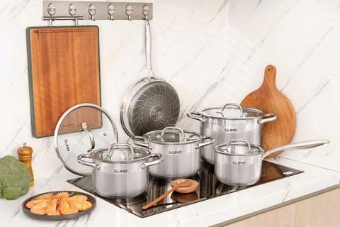 Bộ nồi chảo inox 5 món cao cấp Gume Hàn Quốc 5 đáy dùng cho mọi loại bếp