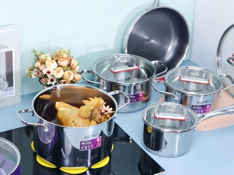 Bộ nồi chảo inox 5 món cao cấp Gume Hàn Quốc 5 đáy dùng cho mọi loại bếp