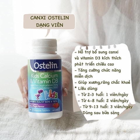 Kẹo Canxi khủng long Ostelin vị dâu cho bé từ 2 tuổi 90 viên