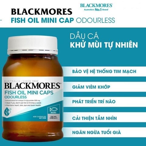 Dầu cá không mùi  Blackmores Fish Oil Mini Caps Úc 400 viên