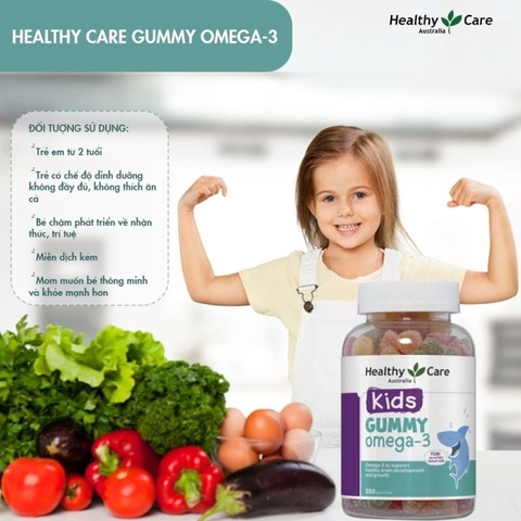 Kẹo dẻo bổ sung Omega-3 Gummy Healthy Care Úc, 250 viên