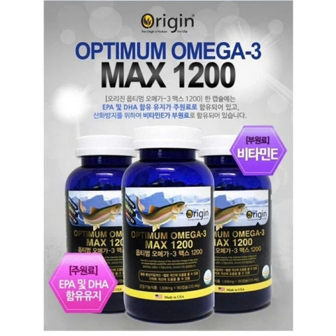 Viên uống Omega3 Max 1200 Hàn Quốc 180 viên (SX tại MỸ bán tại hiệu thuốc Hàn)