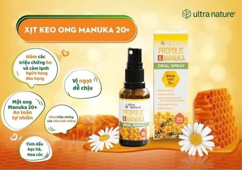 Xịt keo ong Ultra Nature Propolis & Manuka 30ml Hạn 9/2025