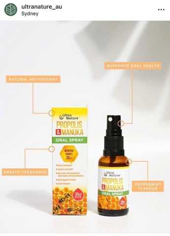 Xịt keo ong Ultra Nature Propolis & Manuka 30ml Hạn 9/2025