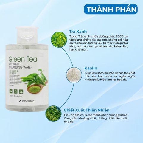 Tẩy Trang 3wClinnic Trà Xanh  500ml- Hàn Quốc