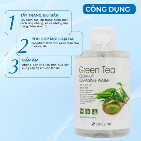 Tẩy Trang 3wClinnic Trà Xanh  500ml- Hàn Quốc